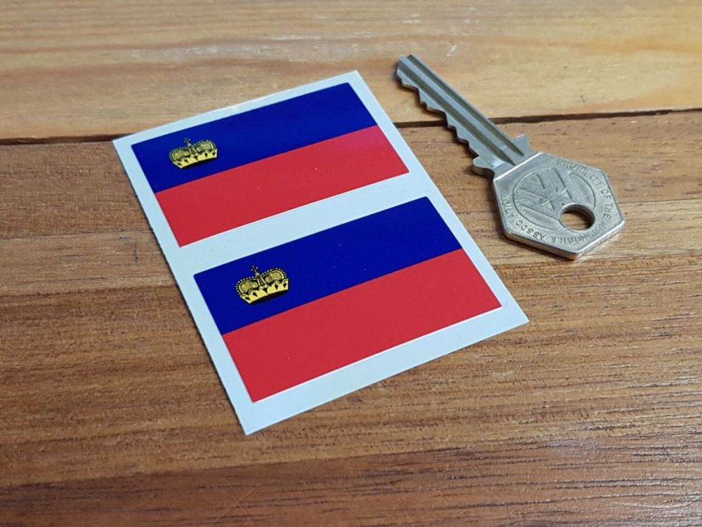 Liechtenstein Oblong Flag Stickers. 2" Pair.