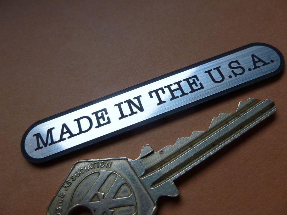 Made in the USA Ovoid Style Laser Cut Self Adhesive Car or Bike Badge. 1.75
