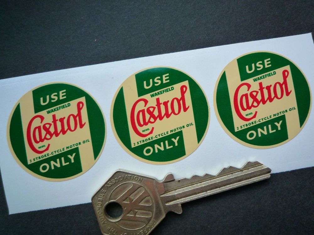 Castrol Wakefield Pre'58 2 Stroke-Cycle Motor Oil Cream Stickers - Set of 3 - 25mm or 35mm