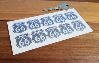 Route 66 Full State Set Silver & White Stickers. 1". Set of 10.