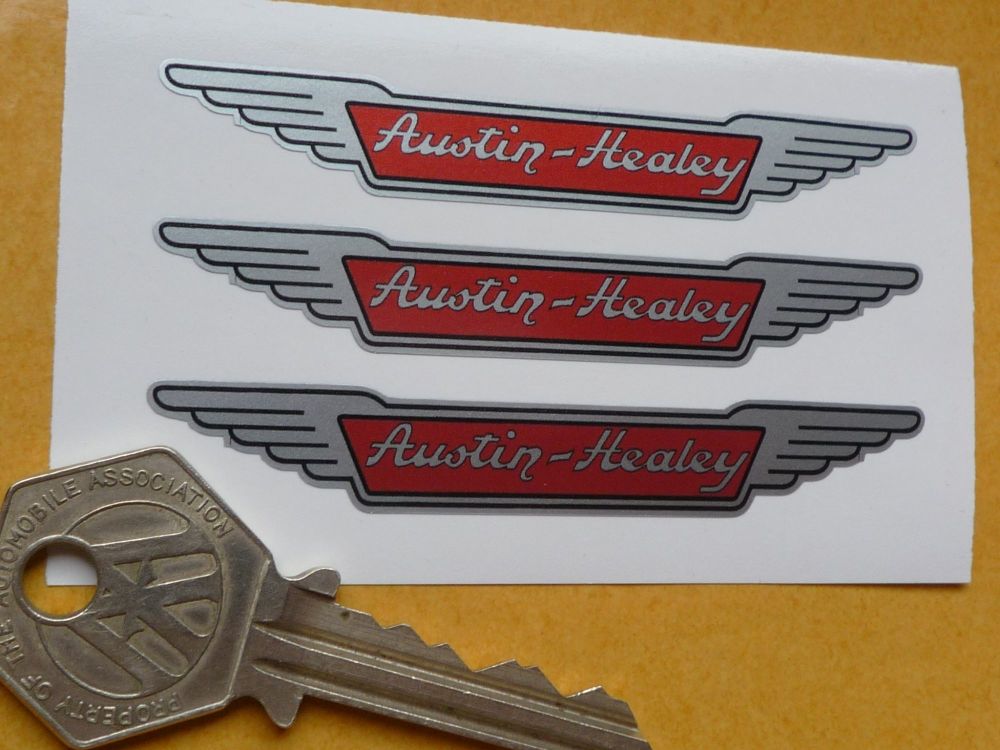 Austin Healey Winged Red & Silver Stickers. 3