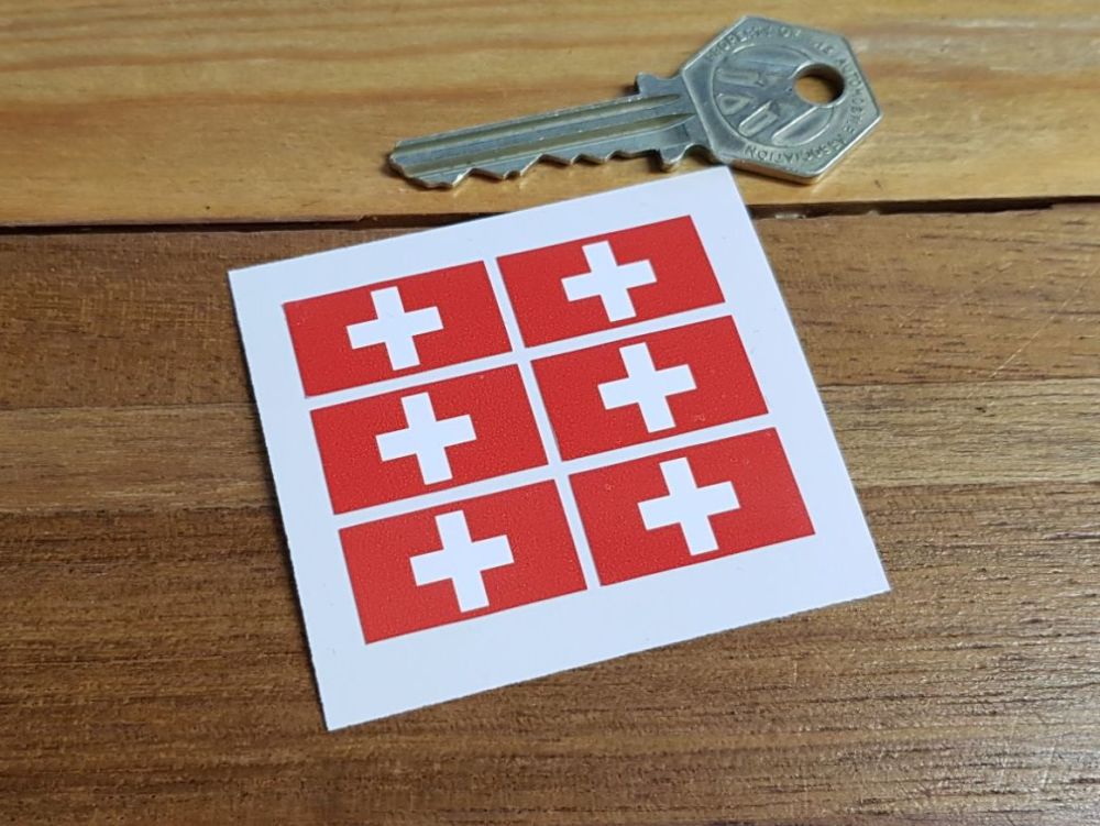 Switzerland Swiss Flag Small Coloured Stickers. Set of 6. 25mm.