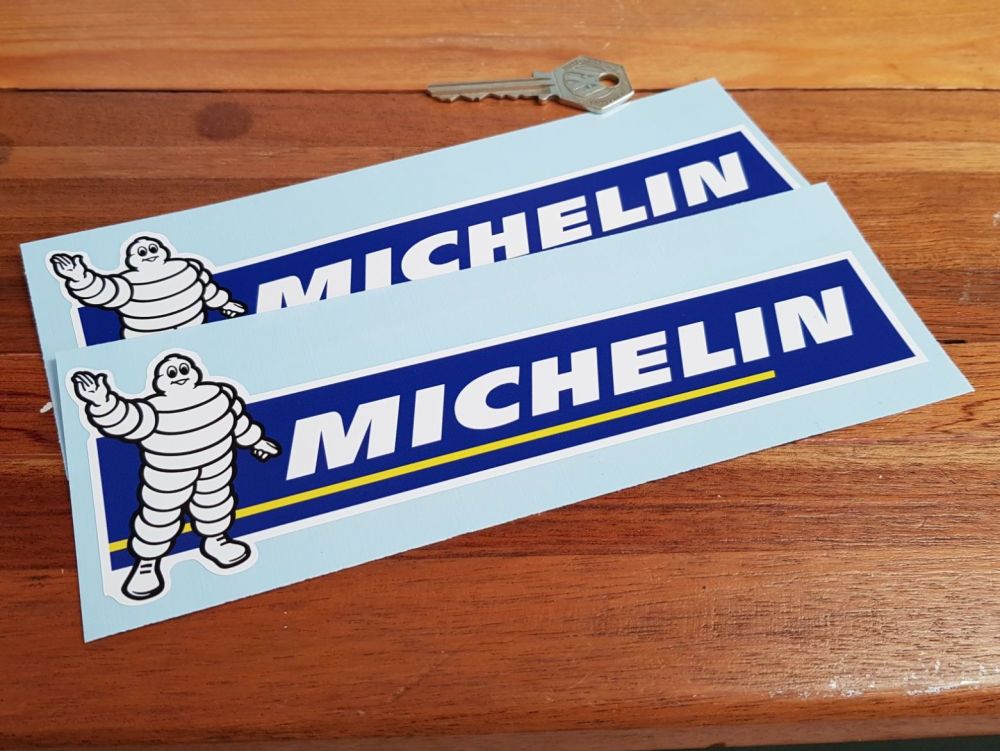 Michelin Text & Waving Bibendum Shaped Stickers - 6", 8", 10" or 12" Pair