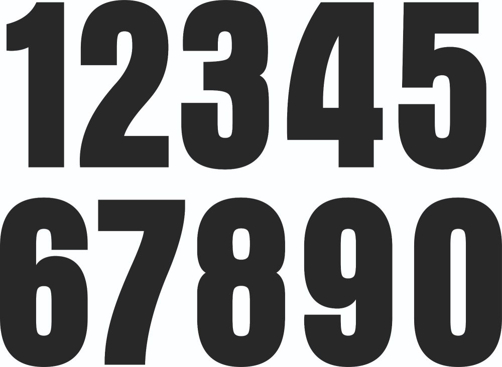 Cut Number Stickers. Aurora Font. 1 - 0. Set of 10. 50mm or 65mm Tall.