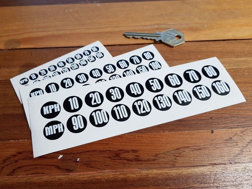Speedo Conversion Sticker Set KPH/MPH for Speed Dial. 8mm, 12mm, or 16mm.