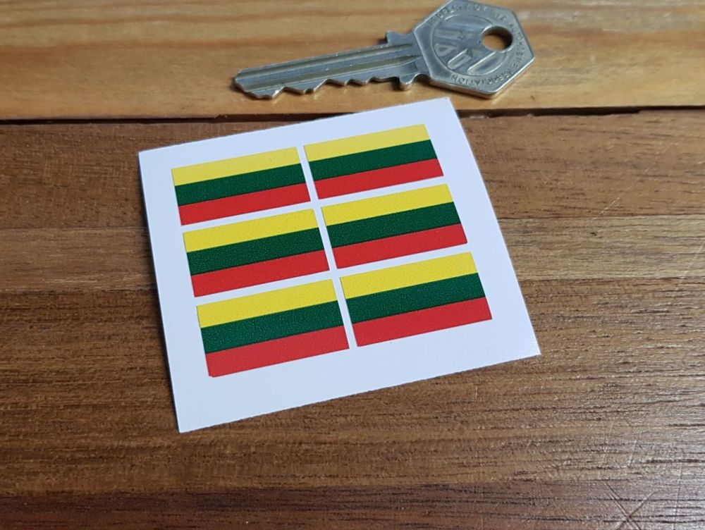 Lithuania Lithuanian Flag Small Coloured Stickers. Set of 6. 25mm.