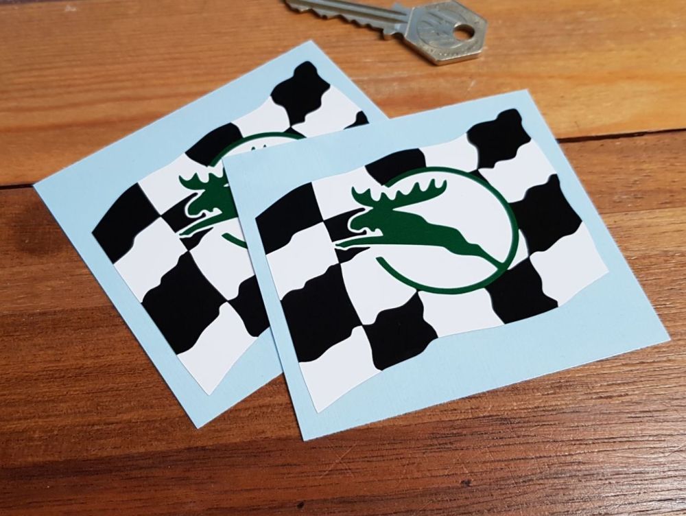 Ferodo Leaping Stag Chequered Flag Stickers. 3.25