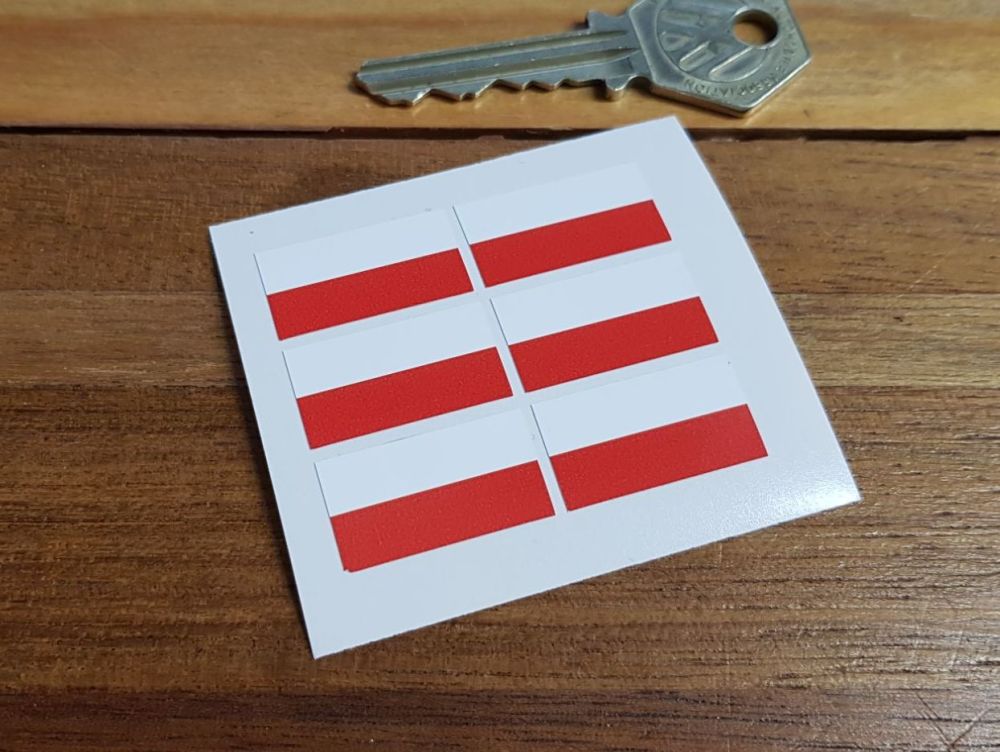 Poland Polish Flag Small Coloured Stickers. Set of 6. 25mm.