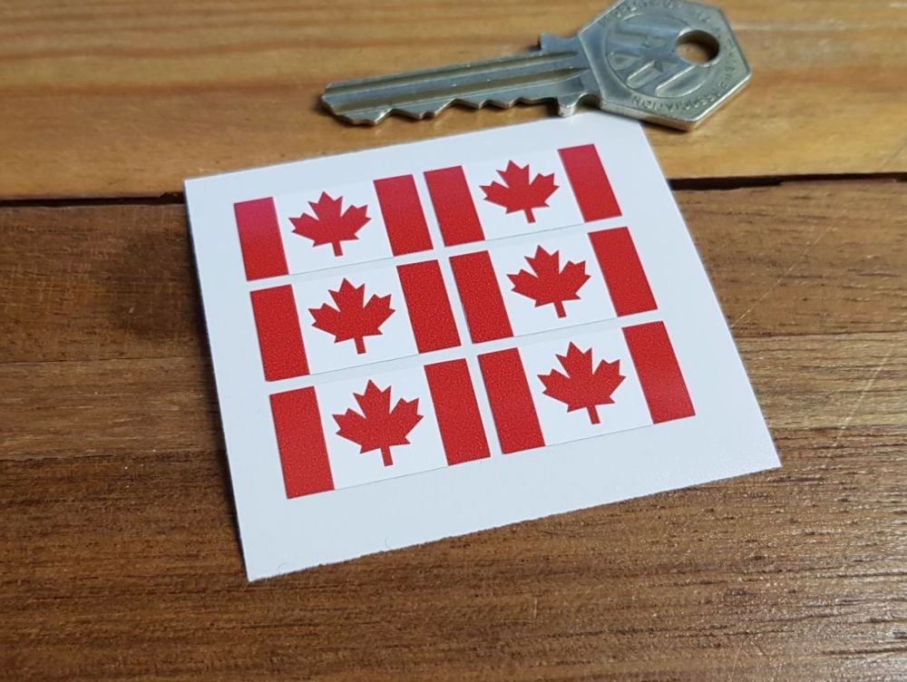 Canadian Flag Small Coloured Stickers. Set of 6. 25mm.