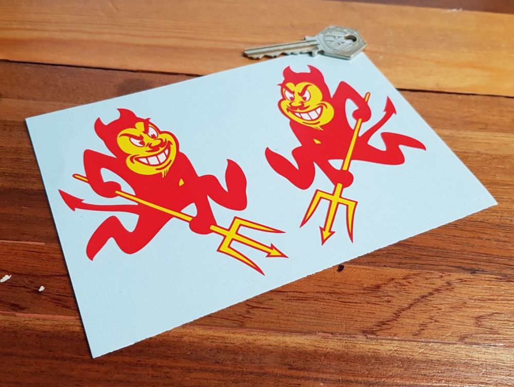Red Devil & Pitchfork Handed Stickers 4" Pair