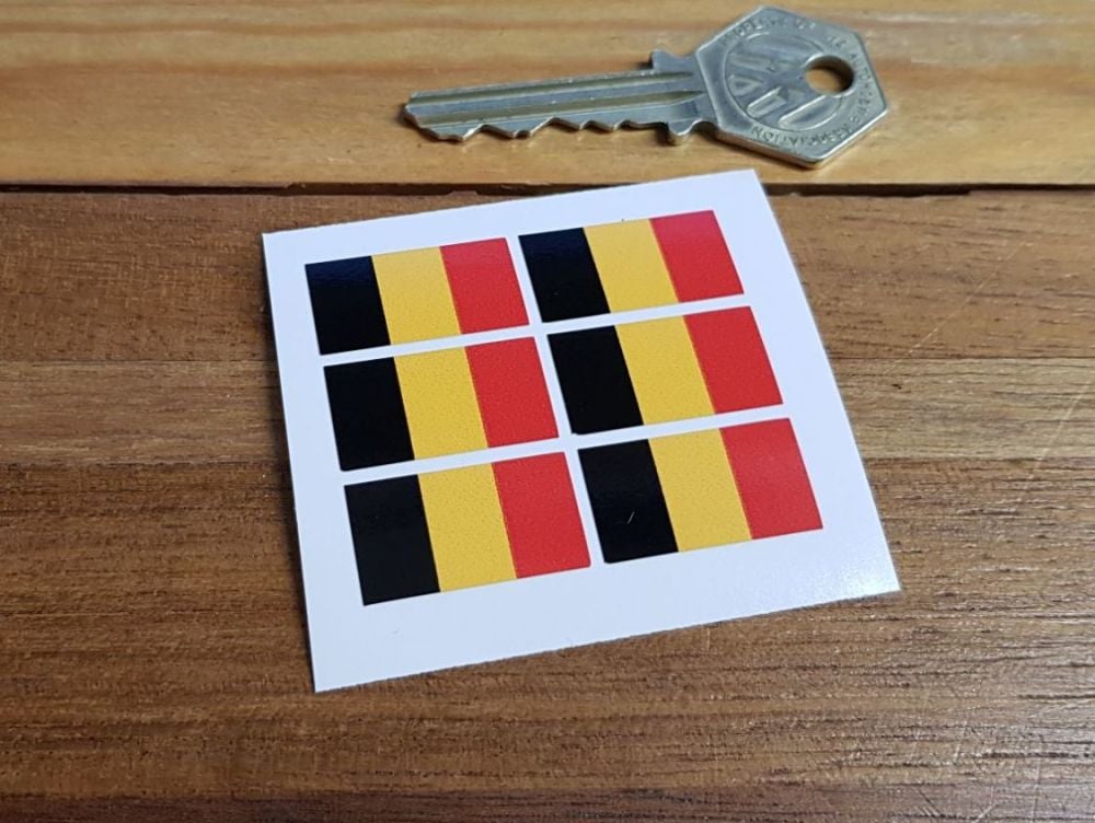 Belgian Flag Small Coloured Stickers. Set of 6. 25mm.