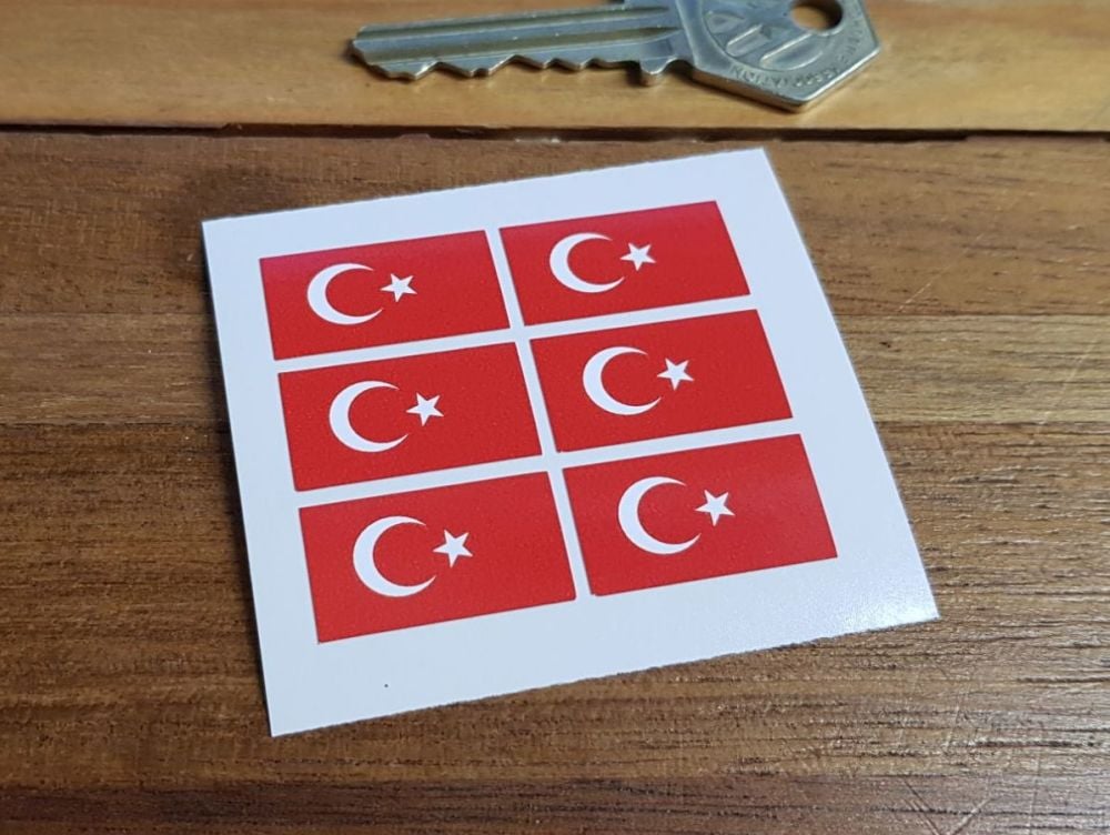 Turkey Flag Small Coloured Stickers. Set of 6. 25mm.