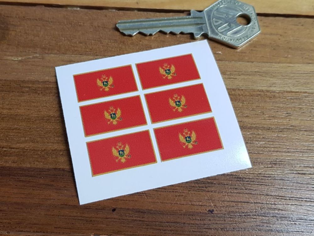 Montenegro Flag Small Coloured Stickers. Set of 6. 25mm.