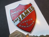 James Red Shield Shaped London and Birmingham Sticker. 61 x 50mm