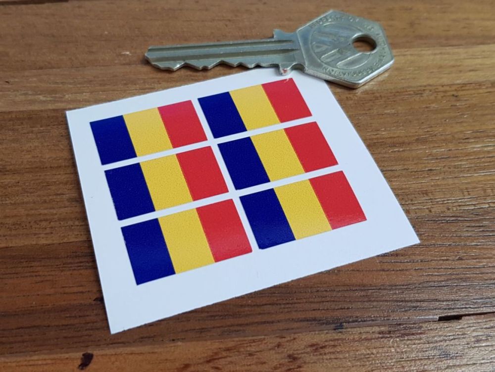 Romania Flag Small Coloured Stickers. Set of 6. 25mm.