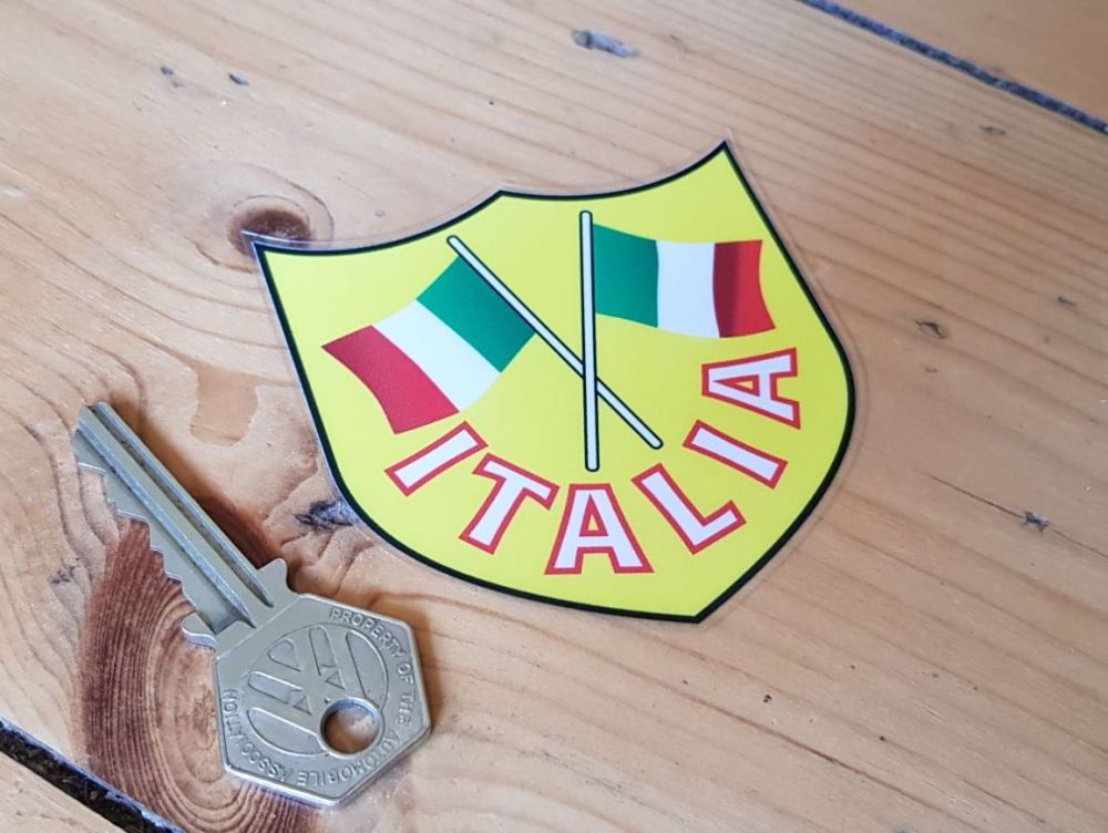 Italia Crossed Flag Shield Window Sticker 3"