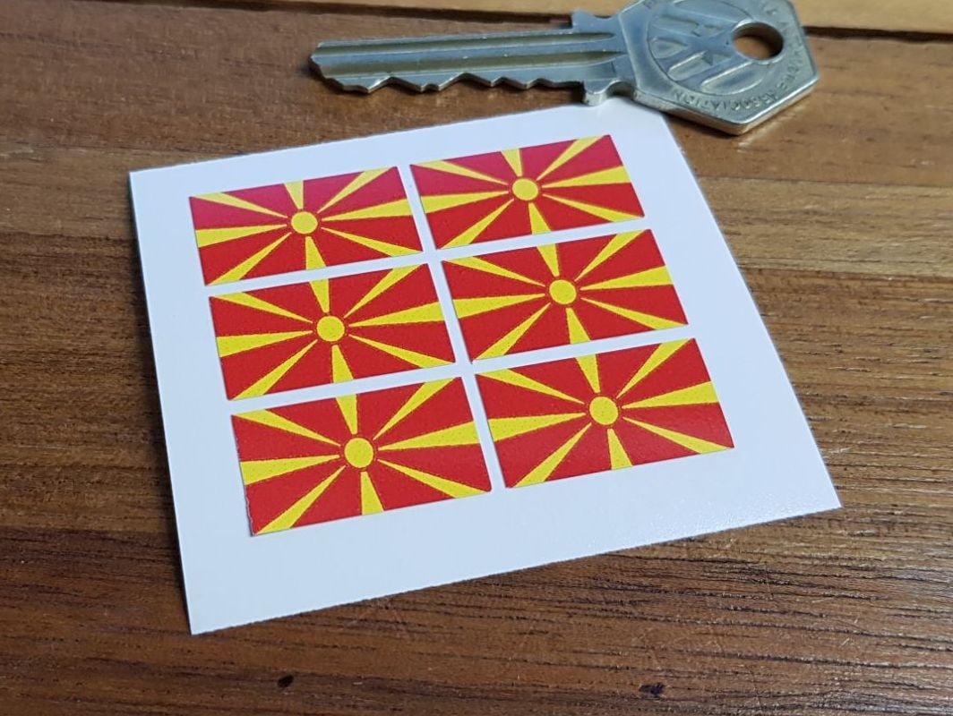North Macedonia Flag Small Coloured Stickers. Set of 6. 25mm.