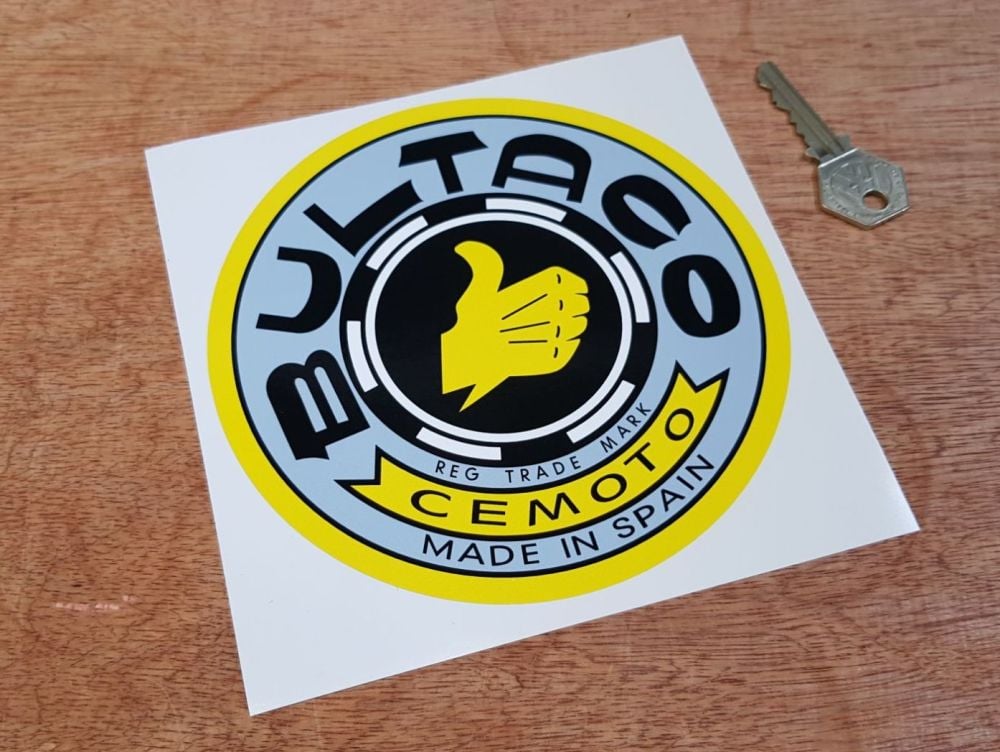 Bultaco Yellow & Grey Circular Sticker - 4", 6" or 8"