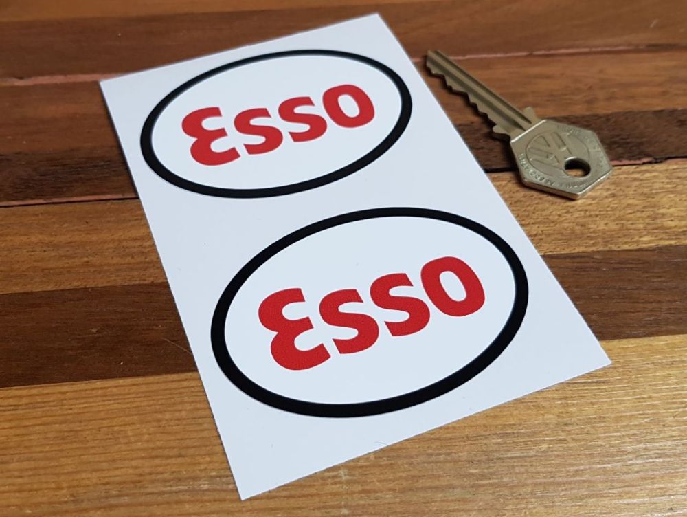 Esso Black Edge Oval Stickers - 3" or 4" Pair