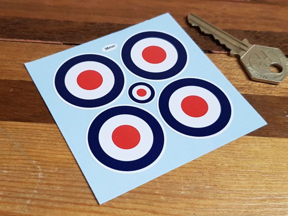 RAF Roundel Wheel Centre Style Stickers - 36mm or 50mm - Set of 4