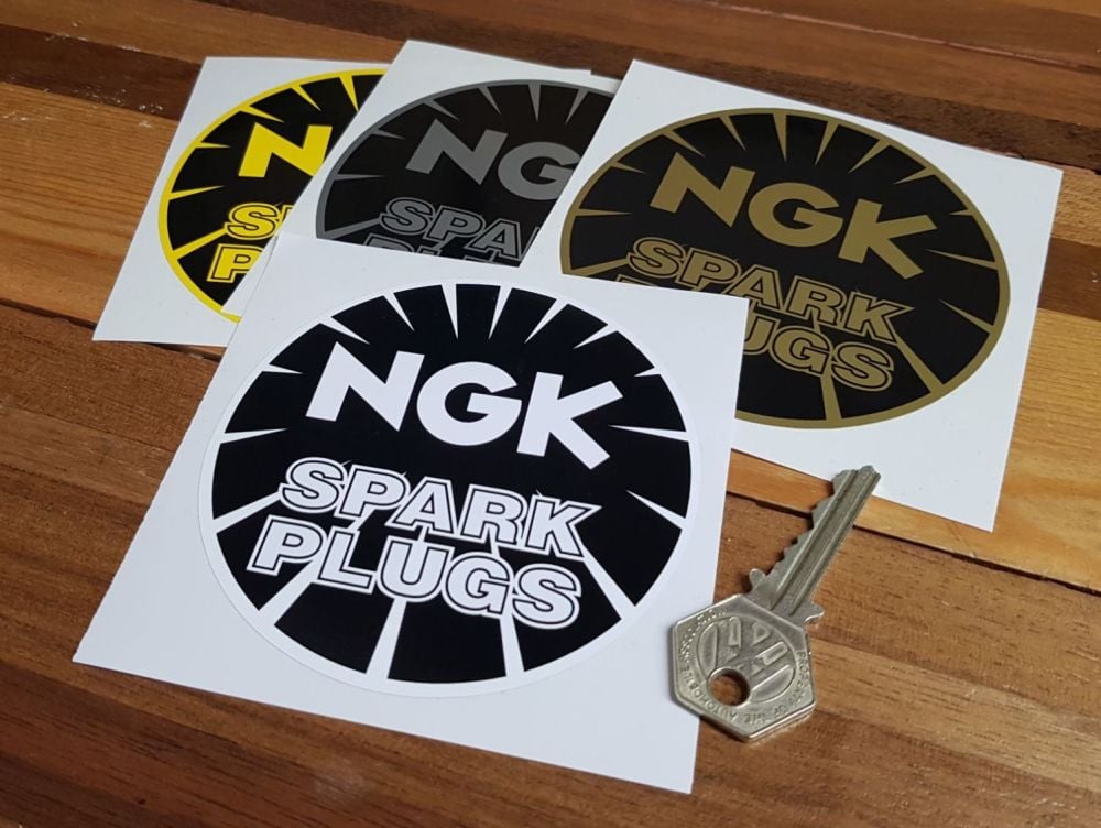 NGK Spark Plugs Round Stickers. 3", 4"  or 6" Pair.