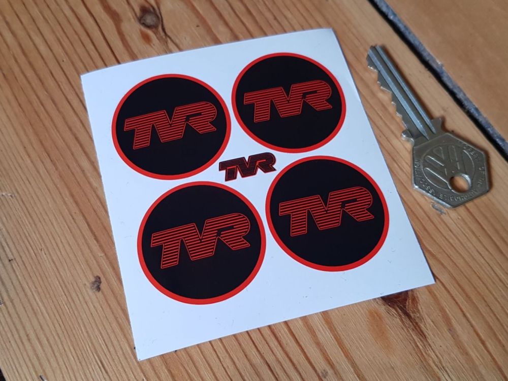 TVR Red & Black Wheel Centre Stickers - Set of 4 - 38mm