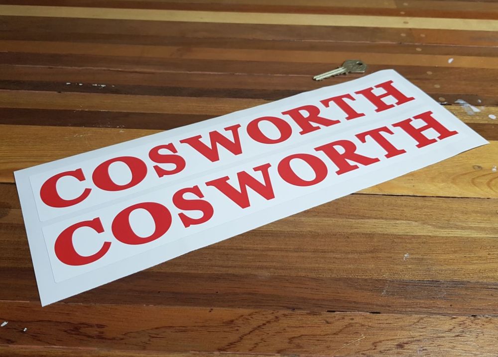 Cosworth Red & White Oblong Stickers 13.5" Pair
