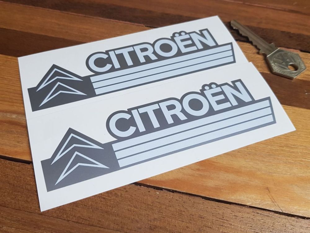 Citroen Chevron & Stripes White & Silver Stickers 5.5" Pair