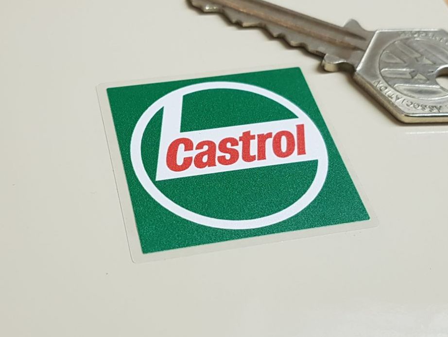 Castrol '68 On Clear Border Square Stickers 1.5