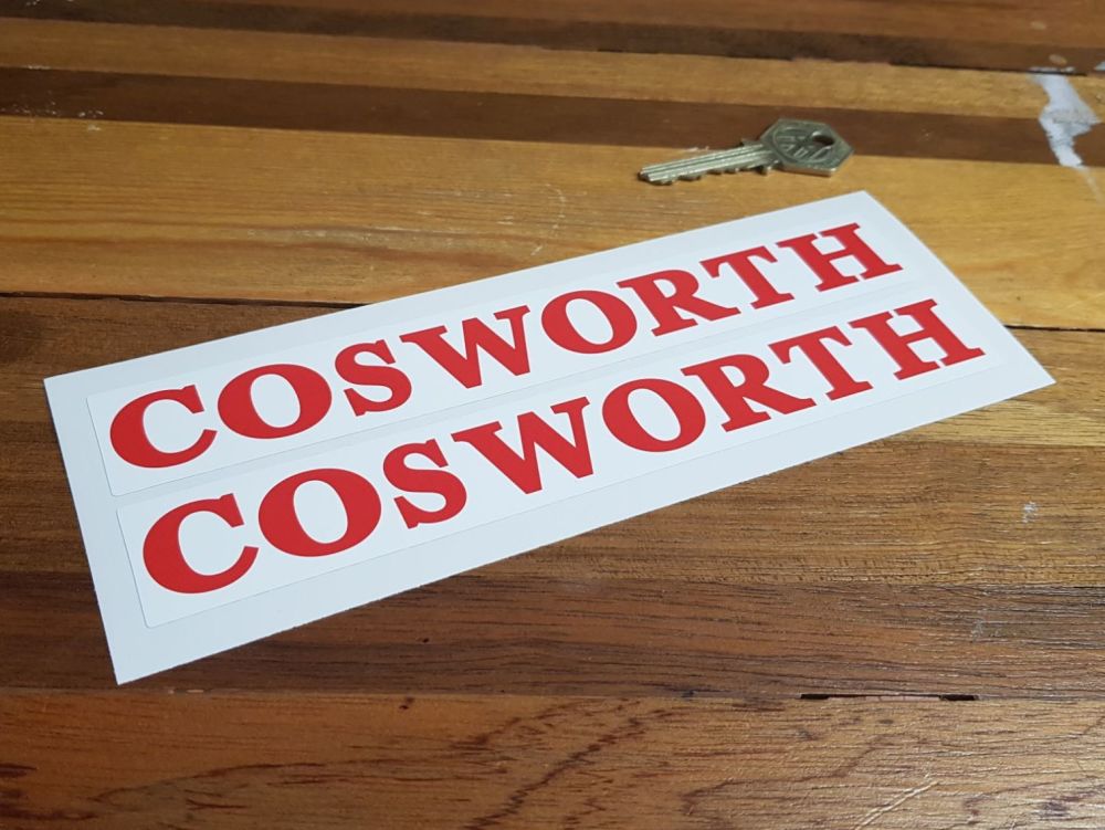 Cosworth Red & White Oblong Stickers 7" Pair