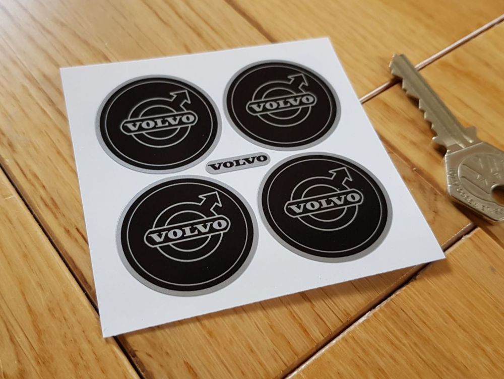 Volvo Black & Silver Wheel Centre Stickers - Set of 4 - 35mm or 50mm
