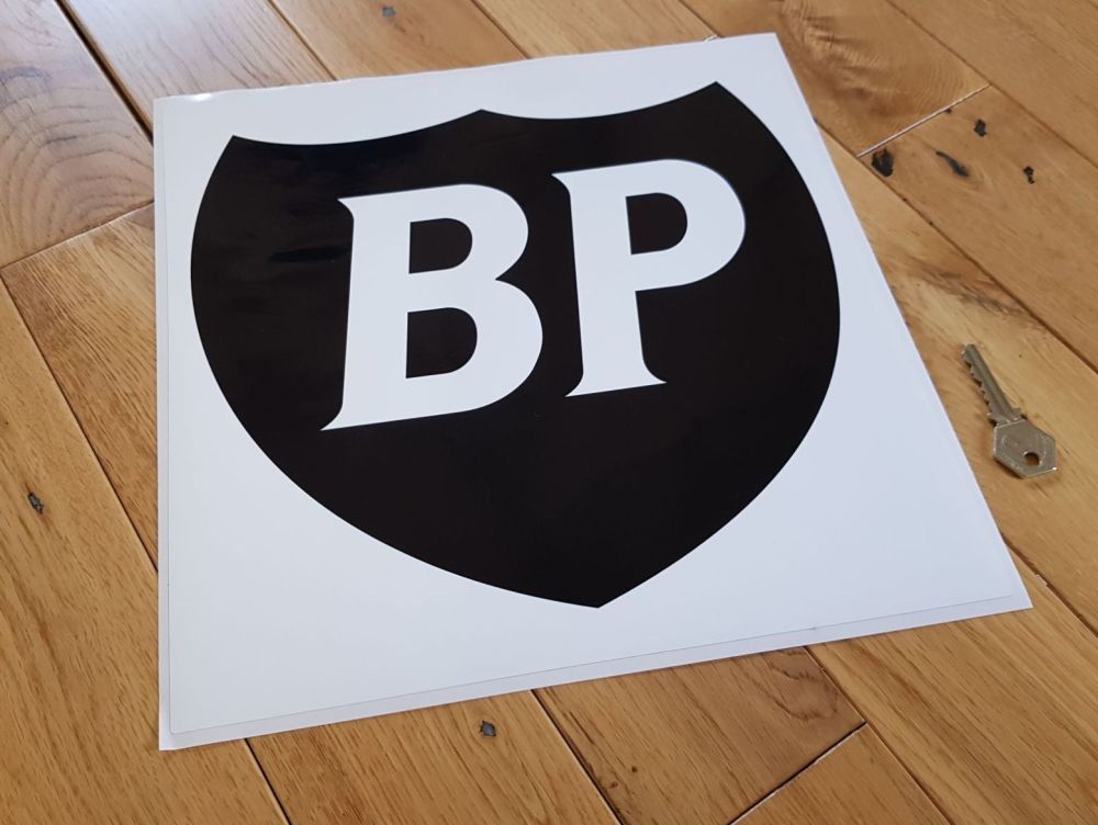 BP Black & White Shield in White Square Sticker 12