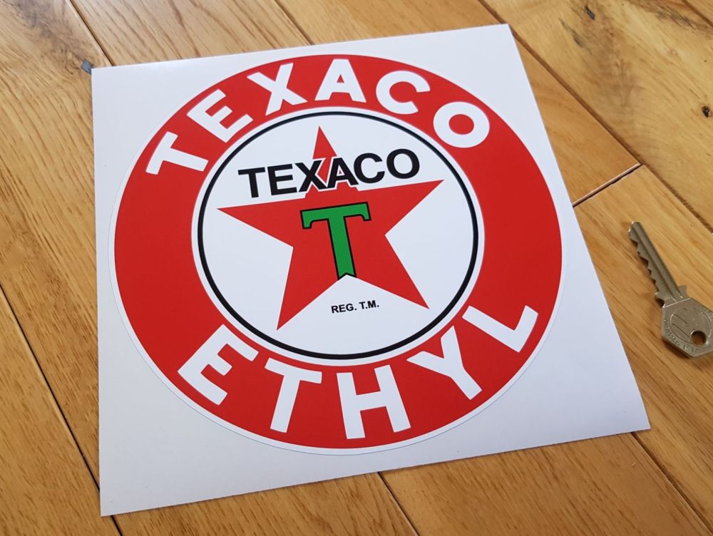 Texaco Ethyl on White Petrol Pump Sticker - 8"
