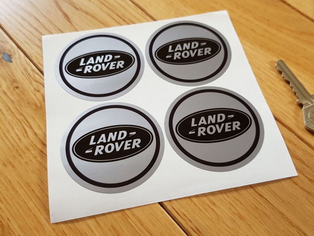 Land Rover Black & Silver Wheel Centre Style Stickers. Set of 4. 60mm.