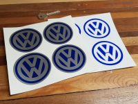 VW Volkswagen Wheel Centre Blue Stickers - 73mm