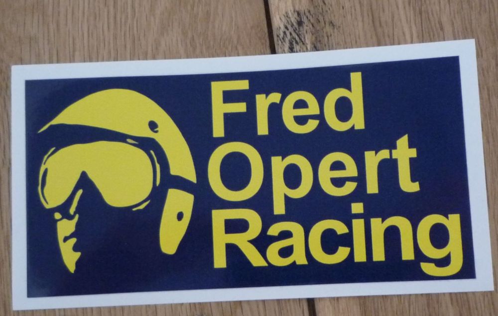 Fred Opert Racing Blue & Yellow Oblong Sticker. 14