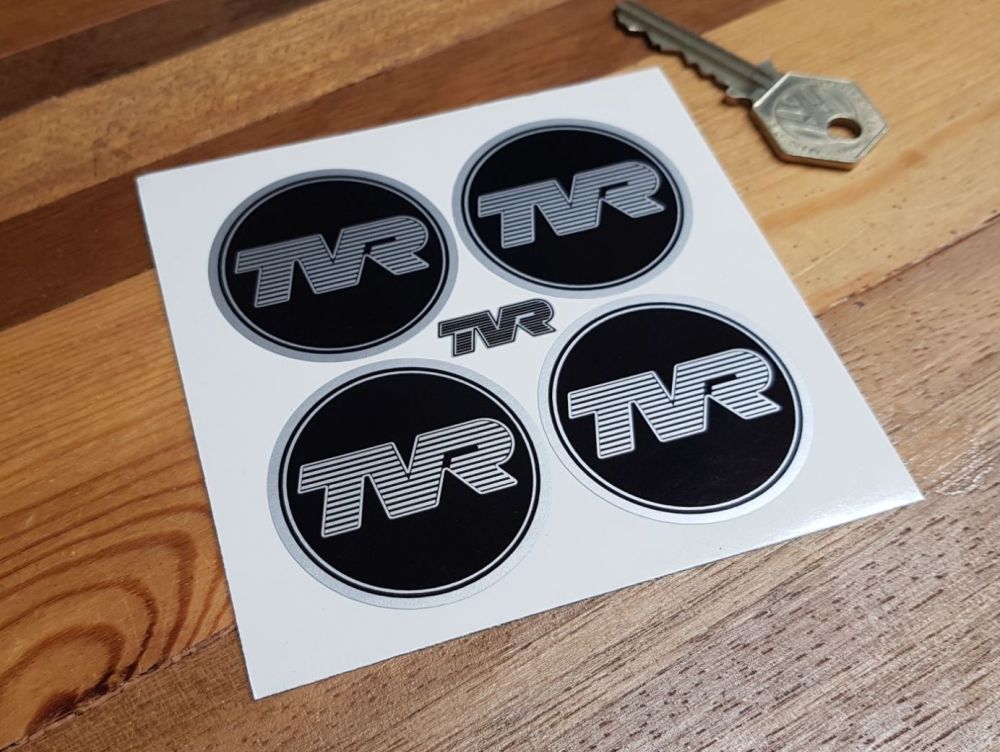 TVR Black & Silver Coachline Style Wheel Centre Stickers - Various Sizes