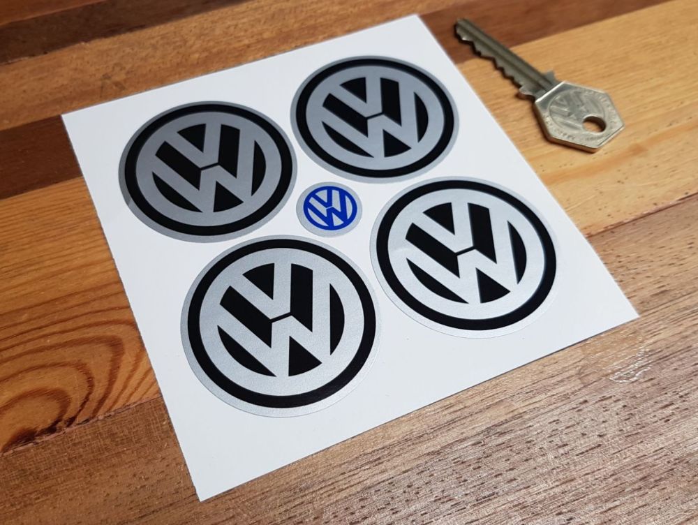 VW Volkswagen Wheel Centre Stickers - 45mm, 50mm, 60mm, 65mm, or 70mm
