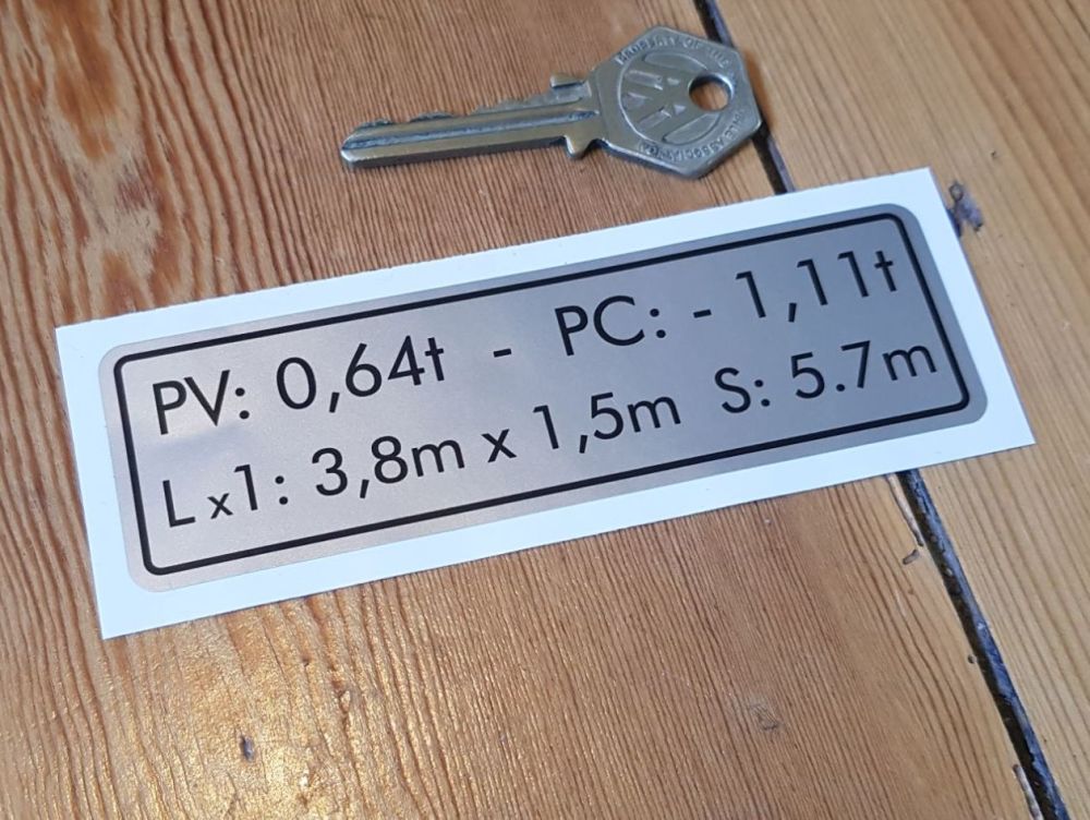 Citroen 2CV Van PC Weight Loading & Dim Sticker. 4.75".