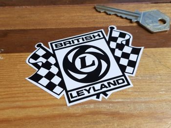 British Leyland Black & White Chequered Flag Sticker Static Cling. 3.5".