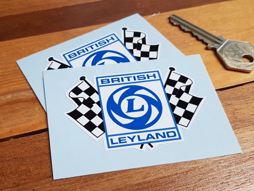 British Leyland Chequered Flag Stickers. 3" or 6" Pair.