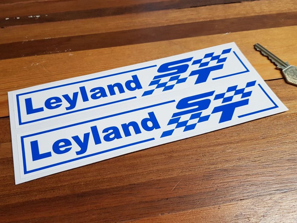 British Leyland ST Blue & White Stickers. 8.5" Pair.