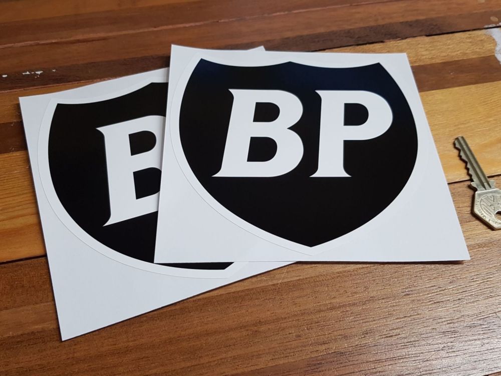 BP Black & White Shield Stickers. 6" Pair.