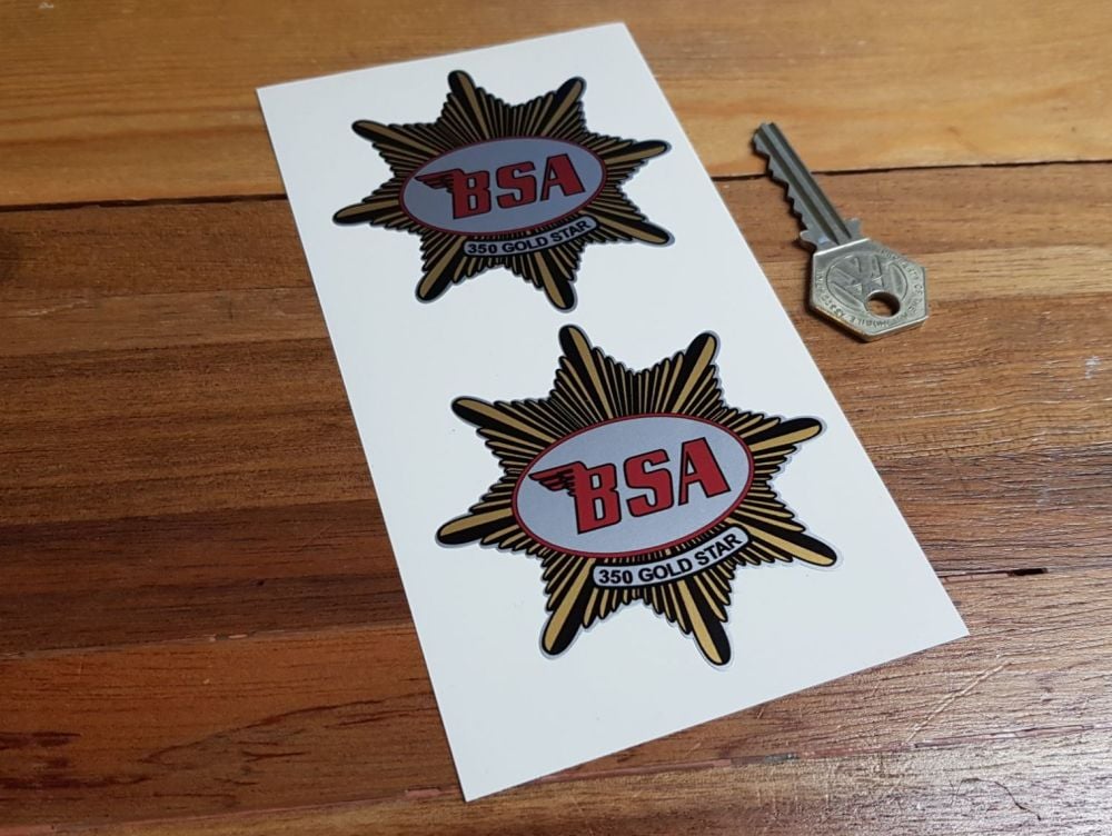 BSA '350 Gold Star' Shaped Stickers. 3" Pair.
