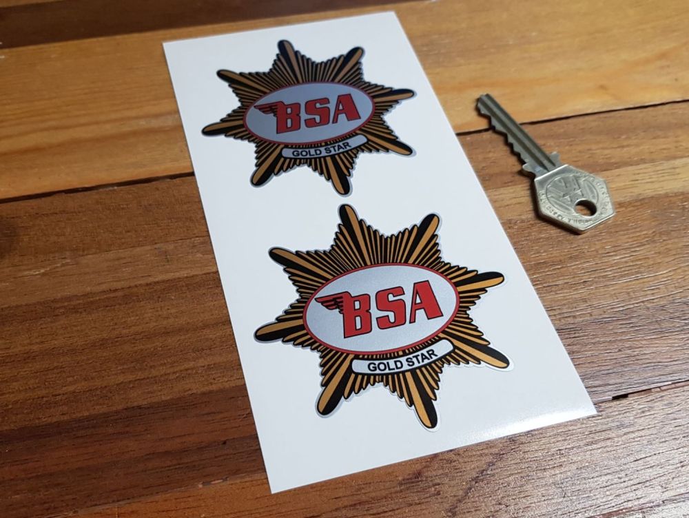 BSA 'Gold Star' Shaped Stickers. 3" Pair.