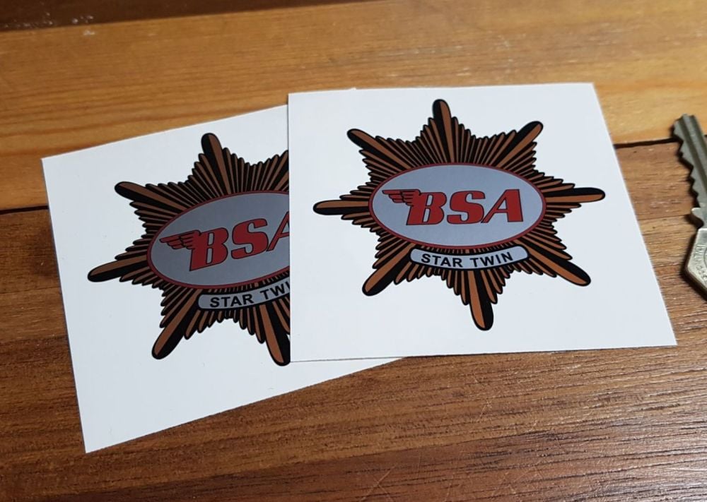 BSA 'Star Twin' Shaped Stickers. 3" Pair.