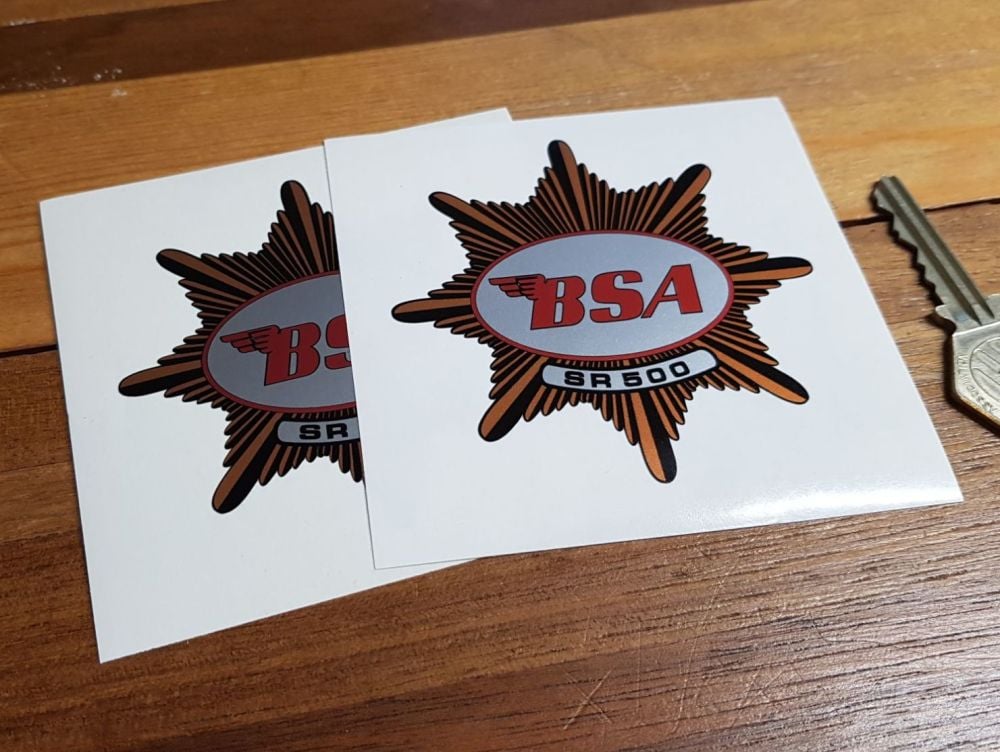 BSA 'SR 500' Star Shaped Stickers. 3" Pair.