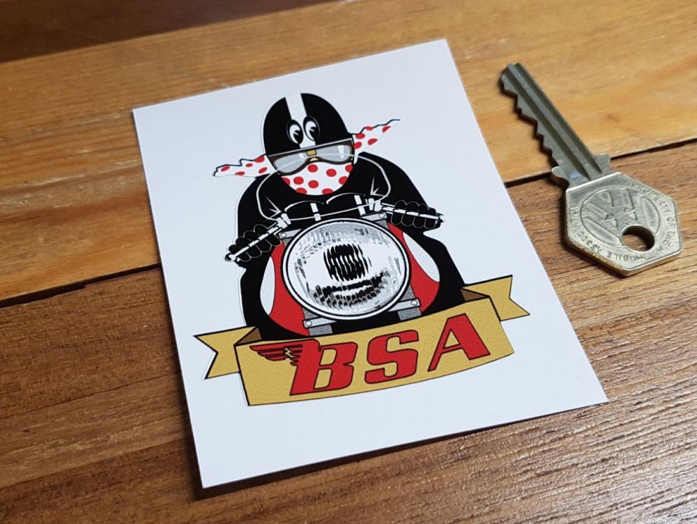 BSA Cafe Racer with Pudding Basin Helmet & Moon Eyes Sticker. 3".