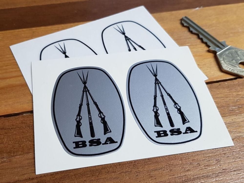 BSA Piled Arms Monochrome Ovoid Stickers. 2.5" Pair.
