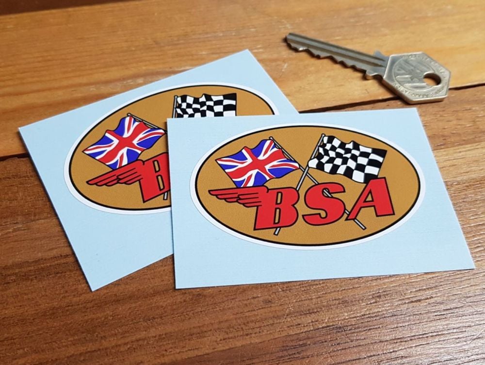 BSA Crossed Flag Oval Stickers. 3" Pair.